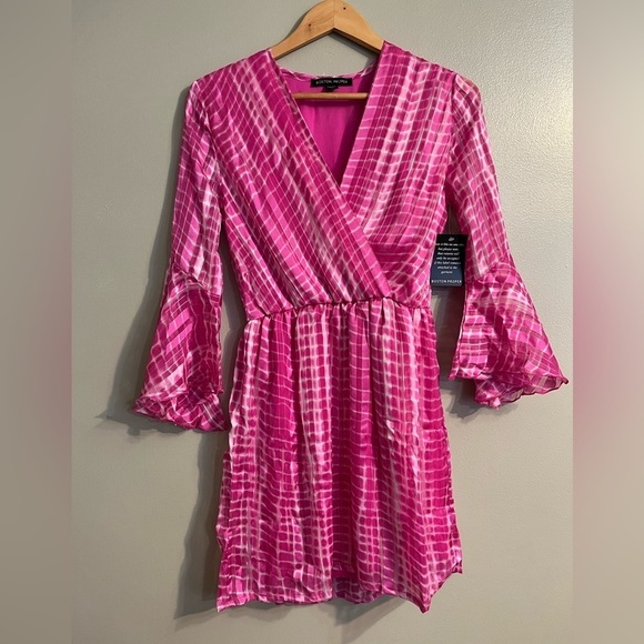 Boston Proper Womens Pink Long Bell Sleeves Lined Mini Dress XXS NWT - Picture 1 of 11